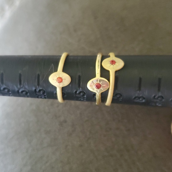 Gold Tone Ruby Starburst Ring | Minimalist Oval Disc | Sizes 7, 7.5 - Picture 5 of 5